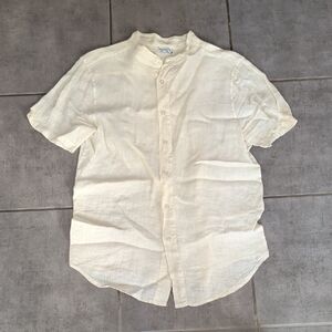 Men's Cream Short Sleeve 100% Linen Made In Italy Shirt